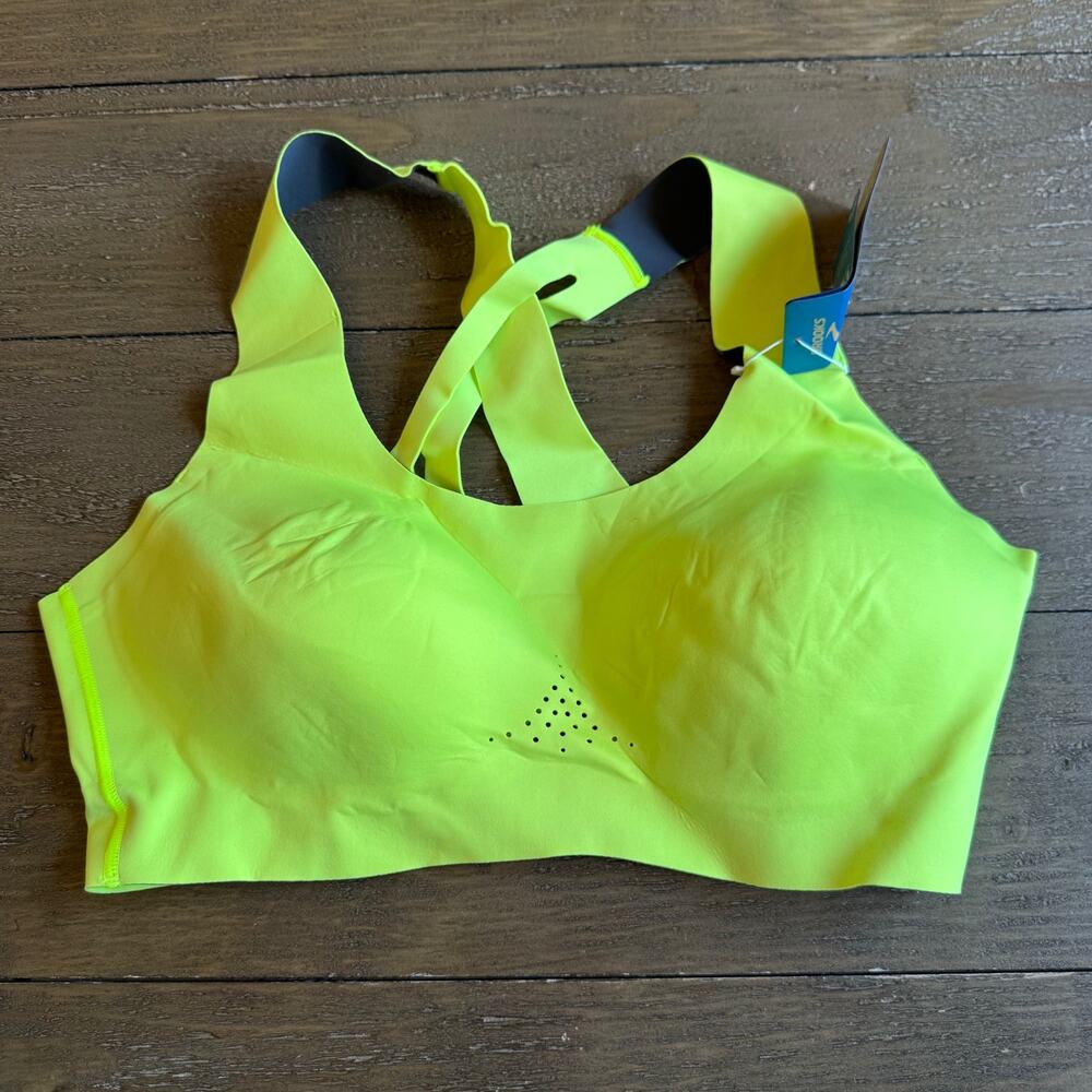 BROOKS Dare Crossback Run Bra Nightlife Yellow 32DD Running Walking High Impact